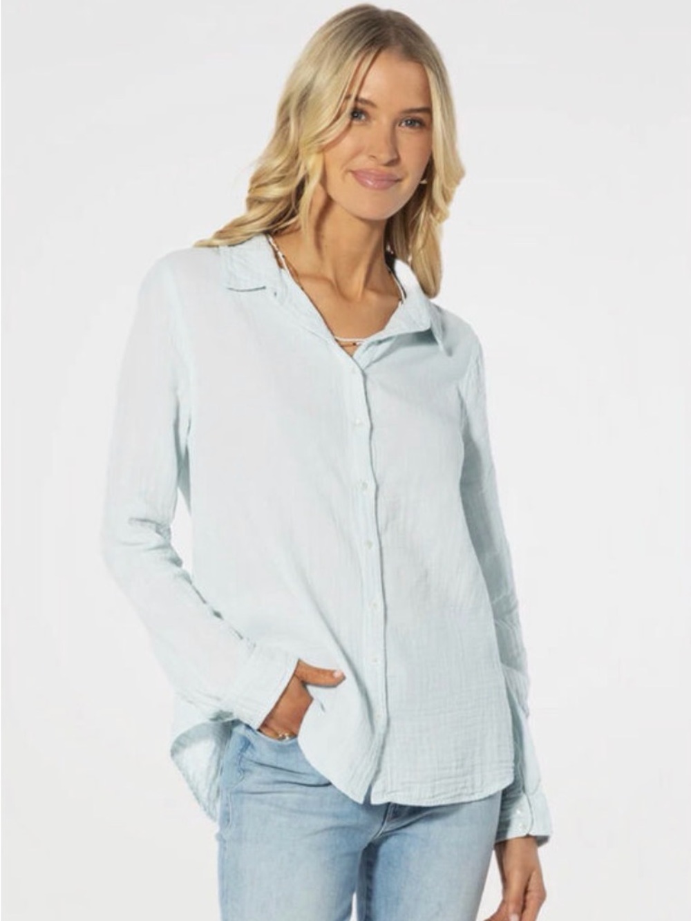 dylan Pale Blue Button-Down Women's Gauze Shirt